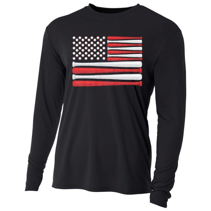 Patriotic Baseball 4th Of July Usa American Flag Vintage Baseball American Flag Cooling Performance Long Sleeve Crew