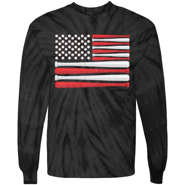 Patriotic Baseball 4th Of July Usa American Flag Vintage Baseball American Flag Tie-Dye Long Sleeve Shirt