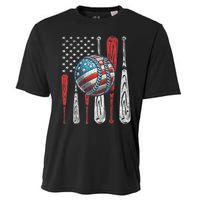 Patriotic Baseball 4th Of July Usa American Flag Vintage Baseball American Flag Cooling Performance Crew T-Shirt