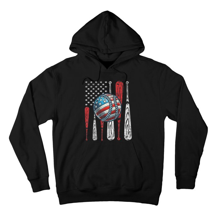 Patriotic Baseball 4th Of July Usa American Flag Vintage Baseball American Flag Hoodie