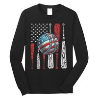 Patriotic Baseball 4th Of July Usa American Flag Vintage Baseball American Flag Long Sleeve Shirt