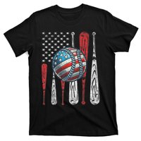 Patriotic Baseball 4th Of July Usa American Flag Vintage Baseball American Flag T-Shirt