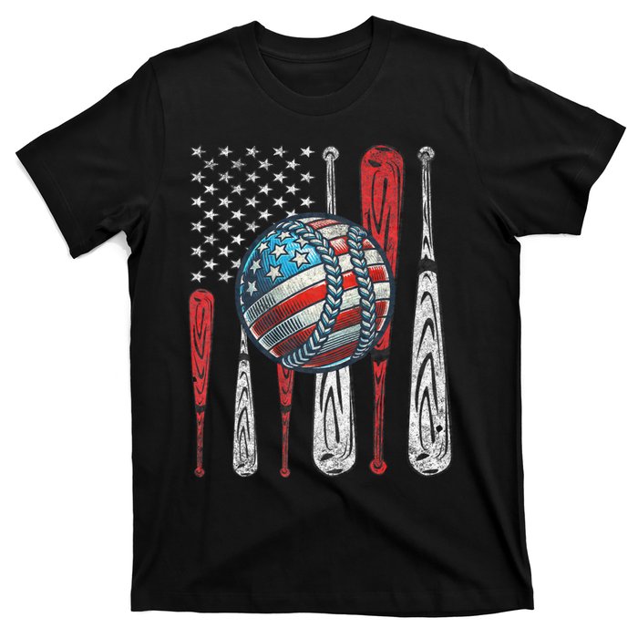 Patriotic Baseball 4th Of July Usa American Flag Vintage Baseball American Flag T-Shirt