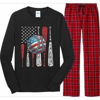 Patriotic Baseball 4th Of July Usa American Flag Vintage Baseball American Flag Long Sleeve Pajama Set