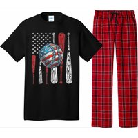 Patriotic Baseball 4th Of July Usa American Flag Vintage Baseball American Flag Pajama Set