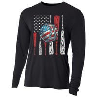 Patriotic Baseball 4th Of July Usa American Flag Vintage Baseball American Flag Cooling Performance Long Sleeve Crew