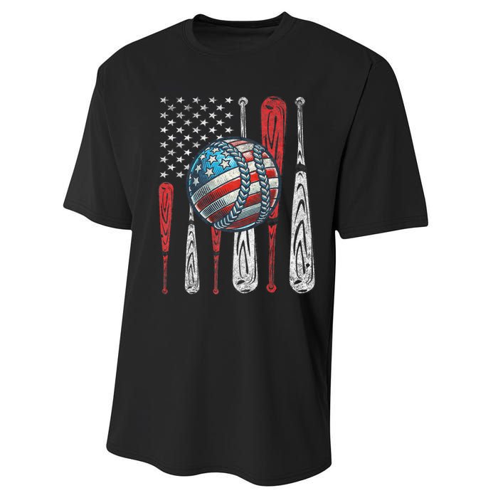 Patriotic Baseball 4th Of July Usa American Flag Vintage Baseball American Flag Performance Sprint T-Shirt