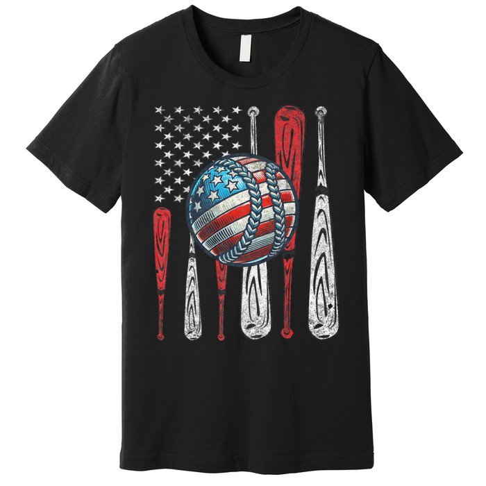 Patriotic Baseball 4th Of July Usa American Flag Vintage Baseball American Flag Premium T-Shirt