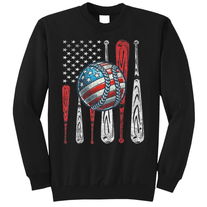 Patriotic Baseball 4th Of July Usa American Flag Vintage Baseball American Flag Tall Sweatshirt