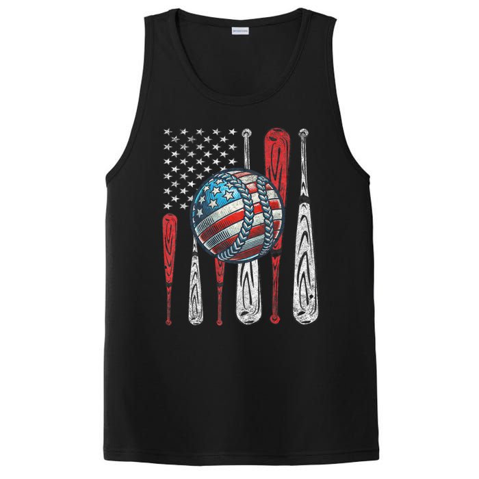 Patriotic Baseball 4th Of July Usa American Flag Vintage Baseball American Flag PosiCharge Competitor Tank