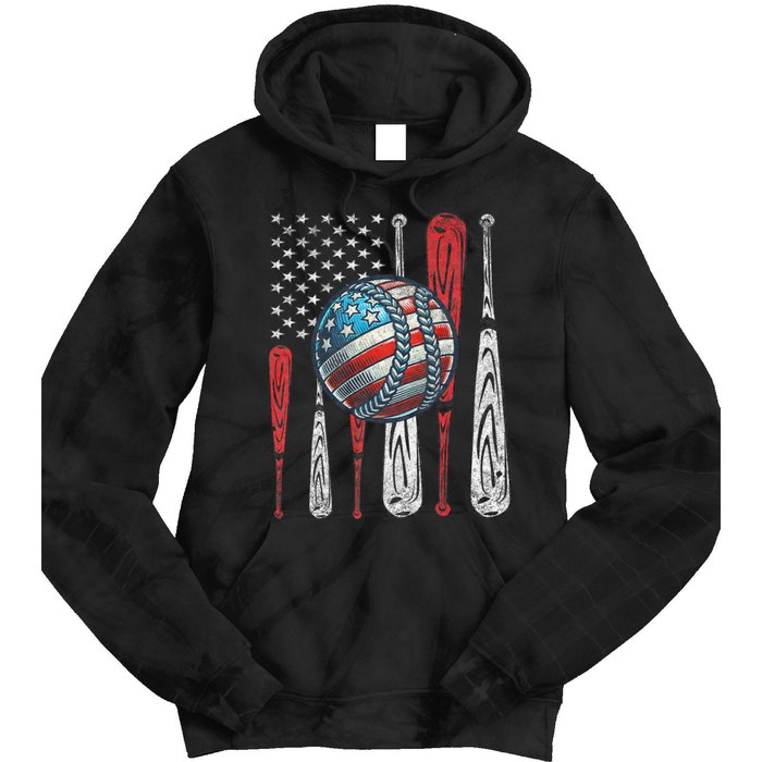 Patriotic Baseball 4th Of July Usa American Flag Vintage Baseball American Flag Tie Dye Hoodie