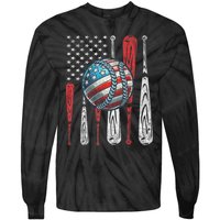 Patriotic Baseball 4th Of July Usa American Flag Vintage Baseball American Flag Tie-Dye Long Sleeve Shirt