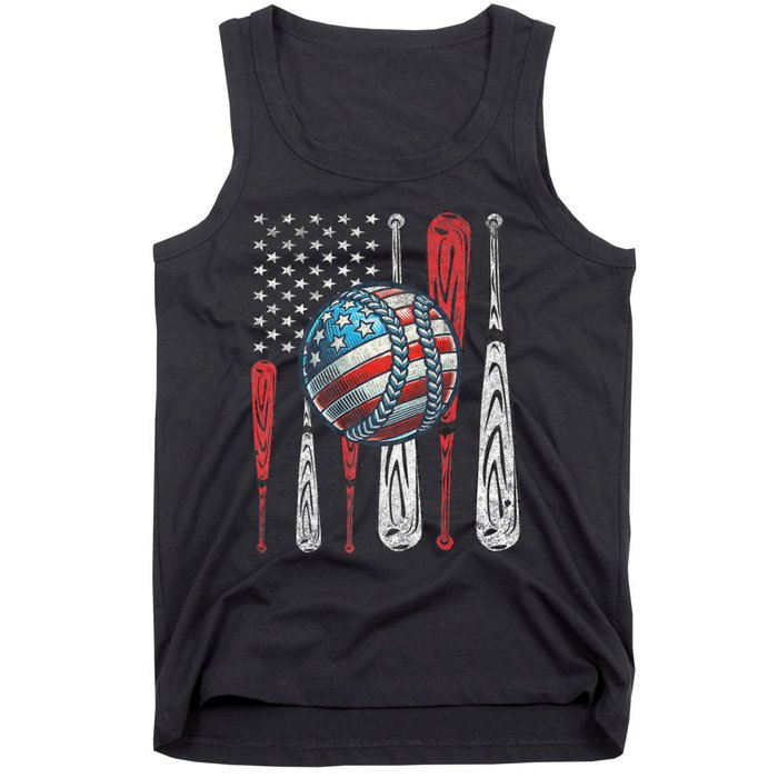 Patriotic Baseball 4th Of July Usa American Flag Vintage Baseball American Flag Tank Top