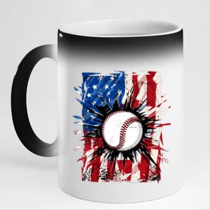 Patriotic Baseball 4th Of July Usa American Flag Boy 11oz Black Color Changing Mug