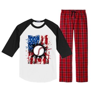 Patriotic Baseball 4th Of July Usa American Flag Boy Raglan Sleeve Pajama Set