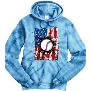 Patriotic Baseball 4th Of July Usa American Flag Boy Tie Dye Hoodie