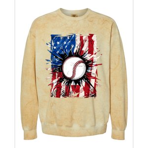 Patriotic Baseball 4th Of July Usa American Flag Boy Colorblast Crewneck Sweatshirt