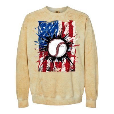 Patriotic Baseball 4th Of July Usa American Flag Boy Colorblast Crewneck Sweatshirt