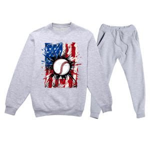 Patriotic Baseball 4th Of July Usa American Flag Boy Premium Crewneck Sweatsuit Set