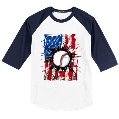 Patriotic Baseball 4th Of July Usa American Flag Boy Baseball Sleeve Shirt