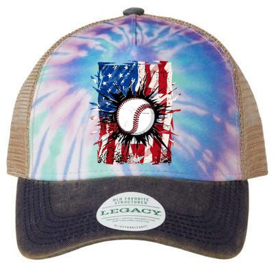 Patriotic Baseball 4th Of July Usa American Flag Boy Legacy Tie Dye Trucker Hat