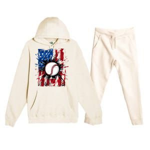 Patriotic Baseball 4th Of July Usa American Flag Boy Premium Hooded Sweatsuit Set