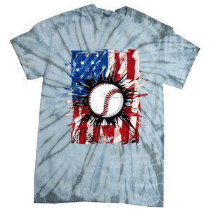 Patriotic Baseball 4th Of July Usa American Flag Boy Tie-Dye T-Shirt