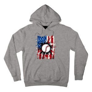 Patriotic Baseball 4th Of July Usa American Flag Boy Tall Hoodie