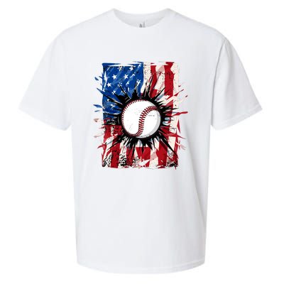 Patriotic Baseball 4th Of July Usa American Flag Boy Sueded Cloud Jersey T-Shirt