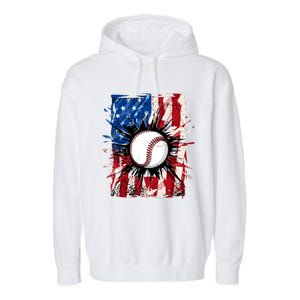 Patriotic Baseball 4th Of July Usa American Flag Boy Garment-Dyed Fleece Hoodie