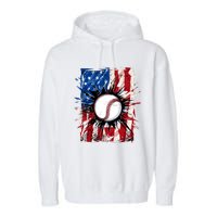 Patriotic Baseball 4th Of July Usa American Flag Boy Garment-Dyed Fleece Hoodie