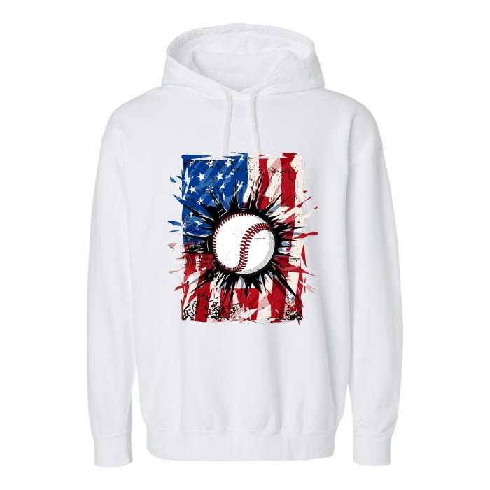 Patriotic Baseball 4th Of July Usa American Flag Boy Garment-Dyed Fleece Hoodie