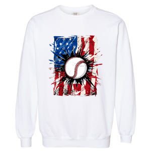 Patriotic Baseball 4th Of July Usa American Flag Boy Garment-Dyed Sweatshirt