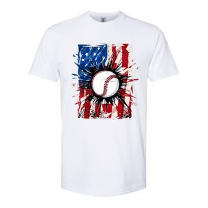 Patriotic Baseball 4th Of July Usa American Flag Boy Softstyle CVC T-Shirt