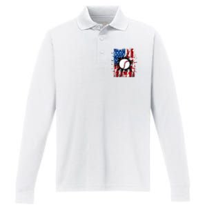 Patriotic Baseball 4th Of July Usa American Flag Boy Performance Long Sleeve Polo