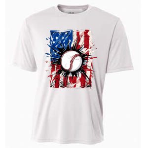 Patriotic Baseball 4th Of July Usa American Flag Boy Cooling Performance Crew T-Shirt