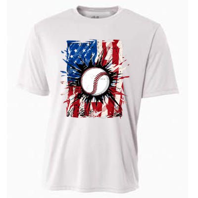 Patriotic Baseball 4th Of July Usa American Flag Boy Cooling Performance Crew T-Shirt