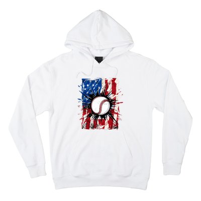 Patriotic Baseball 4th Of July Usa American Flag Boy Hoodie