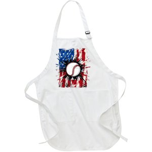 Patriotic Baseball 4th Of July Usa American Flag Boy Full-Length Apron With Pockets