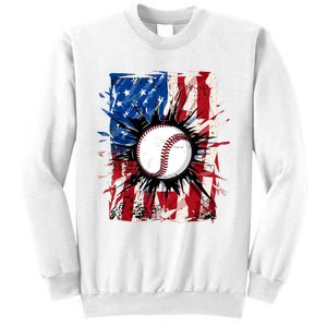 Patriotic Baseball 4th Of July Usa American Flag Boy Sweatshirt