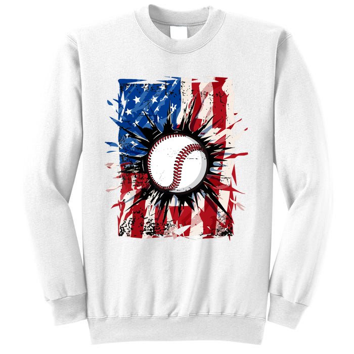 Patriotic Baseball 4th Of July Usa American Flag Boy Sweatshirt