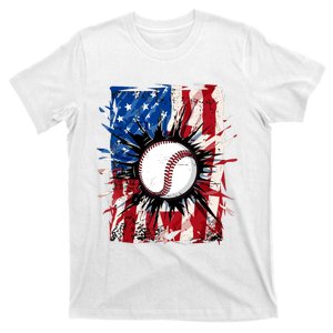 Patriotic Baseball 4th Of July Usa American Flag Boy T-Shirt