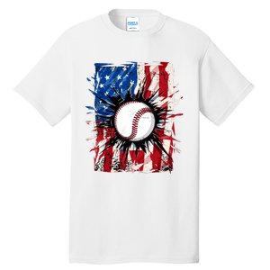 Patriotic Baseball 4th Of July Usa American Flag Boy Tall T-Shirt