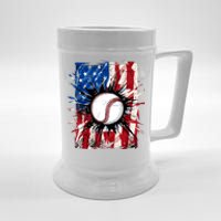 Patriotic Baseball 4th Of July Usa American Flag Boy Beer Stein