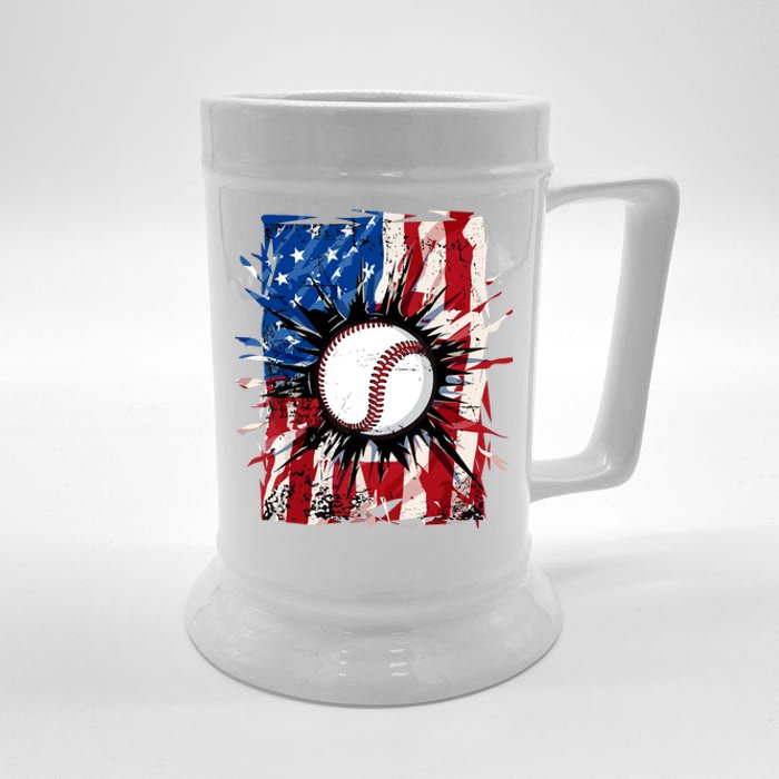 Patriotic Baseball 4th Of July Usa American Flag Boy Beer Stein