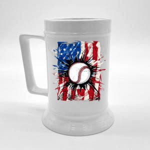 Patriotic Baseball 4th Of July Usa American Flag Boy Beer Stein