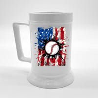 Patriotic Baseball 4th Of July Usa American Flag Boy Beer Stein