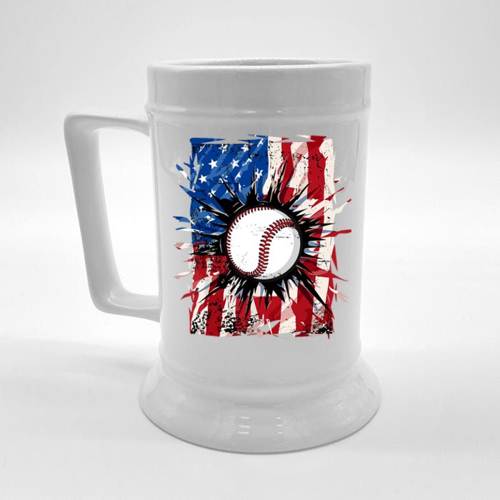 Patriotic Baseball 4th Of July Usa American Flag Boy Beer Stein