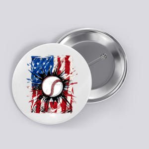 Patriotic Baseball 4th Of July Usa American Flag Boy Button