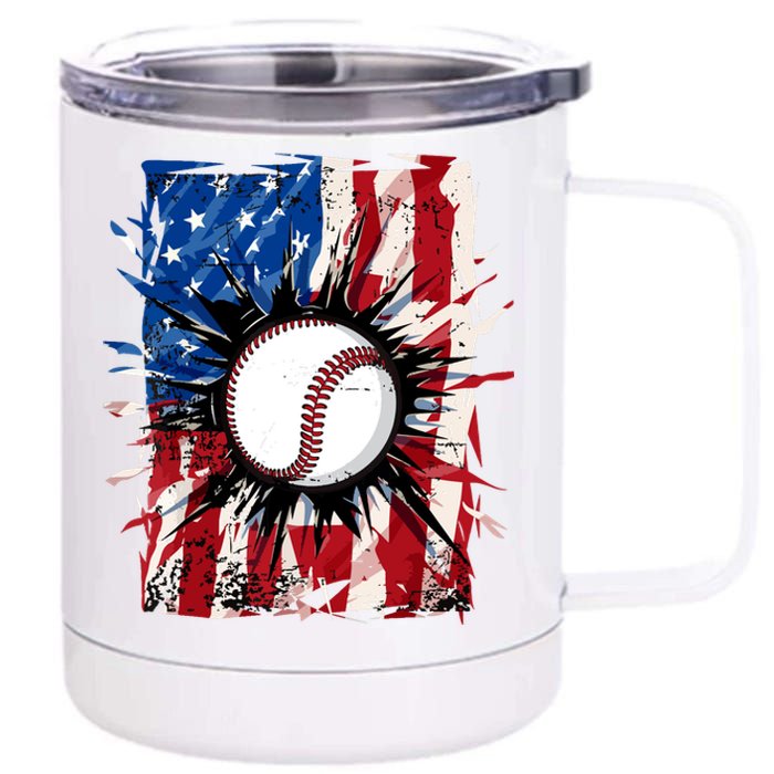 Patriotic Baseball 4th Of July Usa American Flag Boy 12 oz Stainless Steel Tumbler Cup